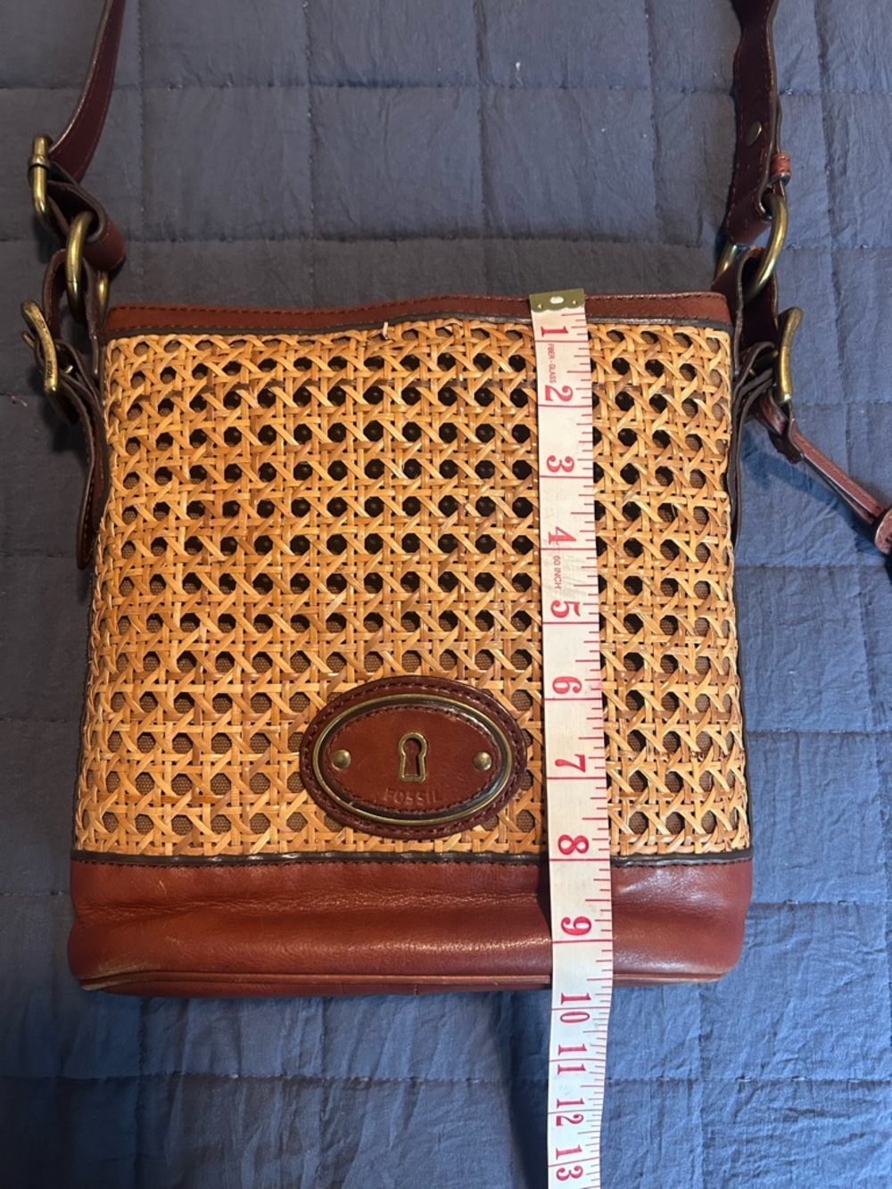 Fossil Woven Rattan and Brown Leather Shoulder/crossbody Bag - Picture 13 of 14